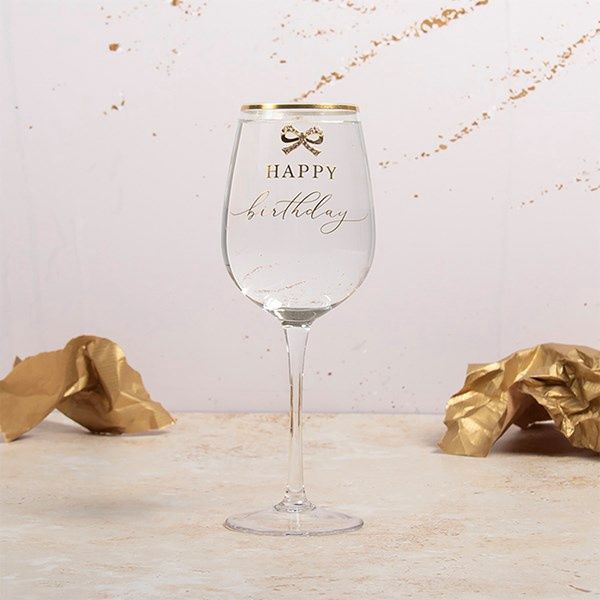 Heart Design Happy Birthday Wine Glass