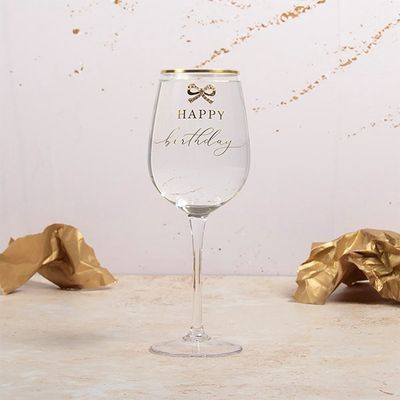 Heart Design Happy Birthday Wine Glass