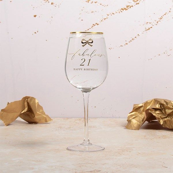 Heart Design Happy 21st Birthday Wine Glass