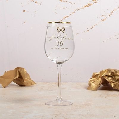 Heart Design Happy 30th Birthday Wine Glass