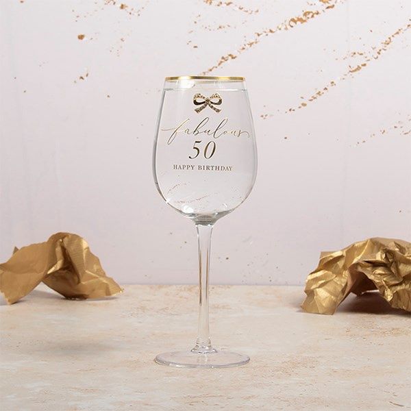 Heart Design Happy 50th Wine Glass