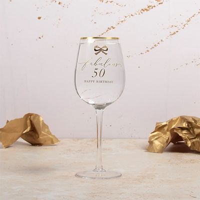 Heart Design Happy 50th Wine Glass
