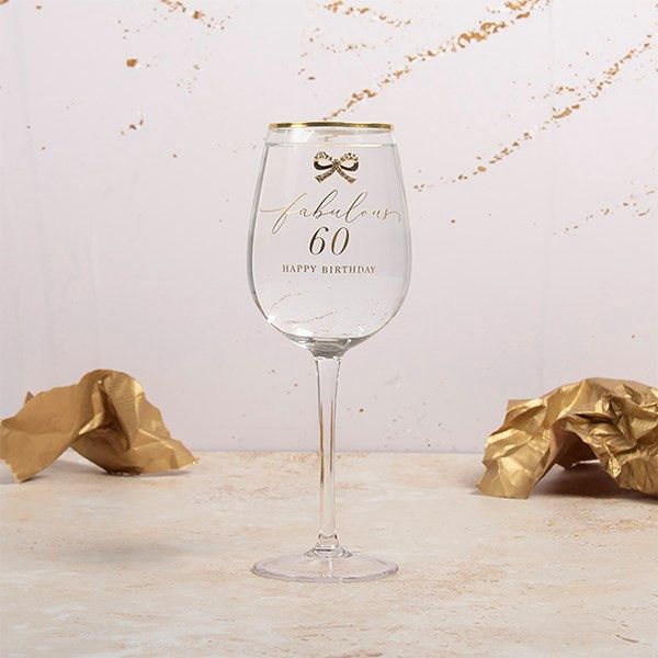 Heart Design Happy 60th Wine Glass