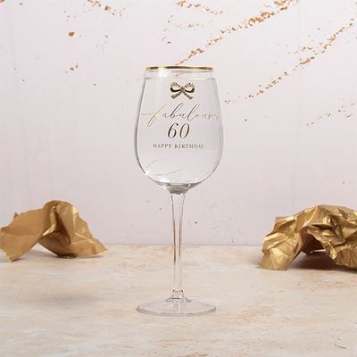 Heart Design Happy 60th Wine Glass