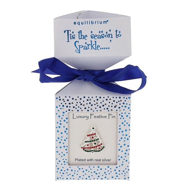 Sparkle Xmas Silver Plated Tree Pin