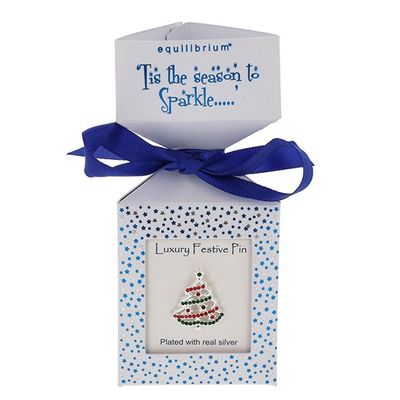 Sparkle Xmas Silver Plated Tree Pin