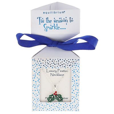 Sparkle Xmas Silver Plated Holly Necklace