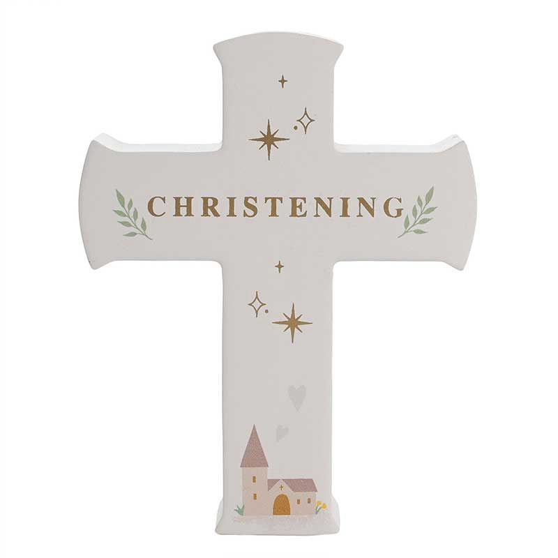 Christening Faith &amp; Hope Mantel Cross Plaque