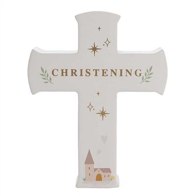 Christening Faith &amp; Hope Mantel Cross Plaque
