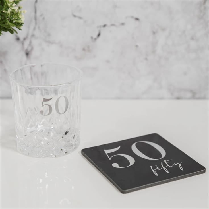 50th Birthday Whiskey Glass and Coaster