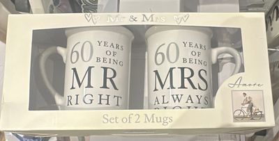 60th Anniversary Mr and Mrs Right - Set of 2 mugs