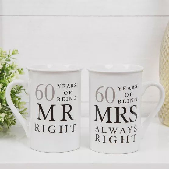 60th Anniversary Mr and Mrs Right - Set of 2 mugs