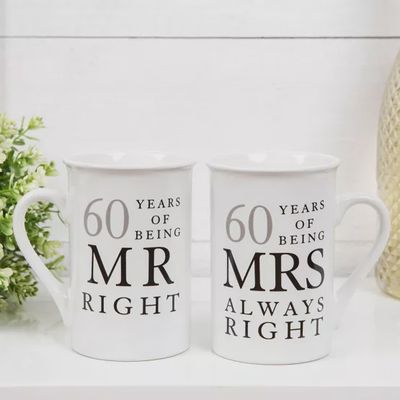 60th Anniversary Mr and Mrs Right - Set of 2 mugs