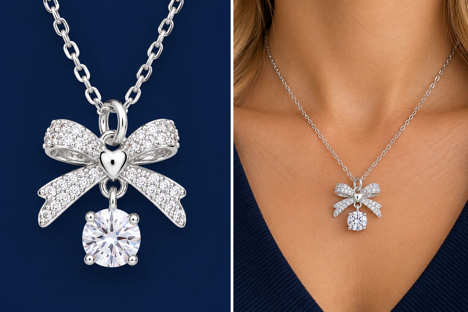 Eternal Bow Suspended Crystal Silver Plated Necklace