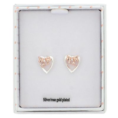 Eternal Bow Two Tone Bow Heart Earrings