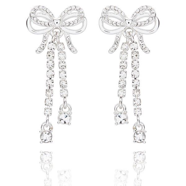 Eternal Bow Double Sparkle Bow Silver Plated Earrings