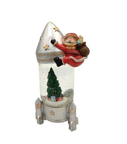 Space Rocket Snow Globe with Santa