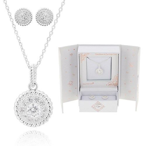 Gift Set Silver Plated Solitaire Necklace &amp; Earrings