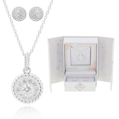 Gift Set Silver Plated Solitaire Necklace &amp; Earrings