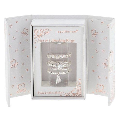Gift Set of 3 Silver Plated Rings Chic Hearts