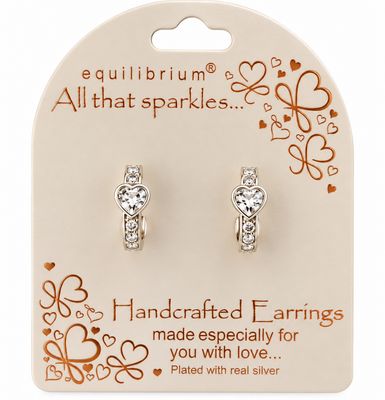 All That Sparkles Pretty Heart Silver Plated Hoop Earrings
