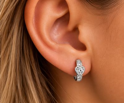 All That Sparkles Pretty Heart Silver Plated Hoop Earrings