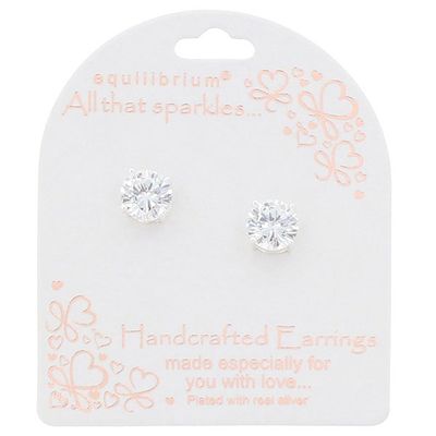 All That Sparkles Round Solitaire Silver Plated Stud Earrings