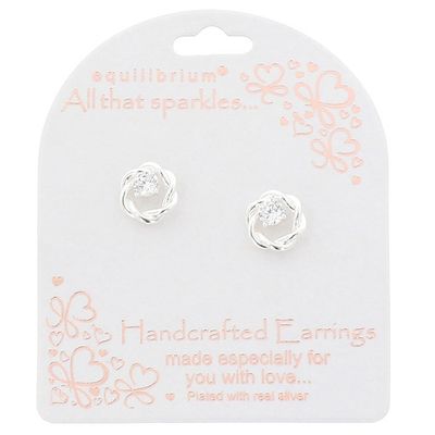 All That Sparkles Twisted Circle Silver Plated Stud Earrings