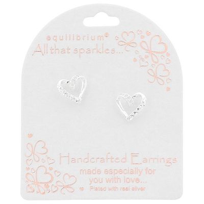 All That Sparkles Contemporary Heart Silver Plated Stud Earrings