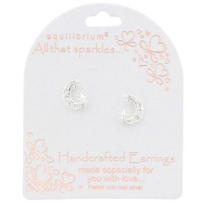 All That Sparkles Moon Stars Silver Plated Stud Earrings