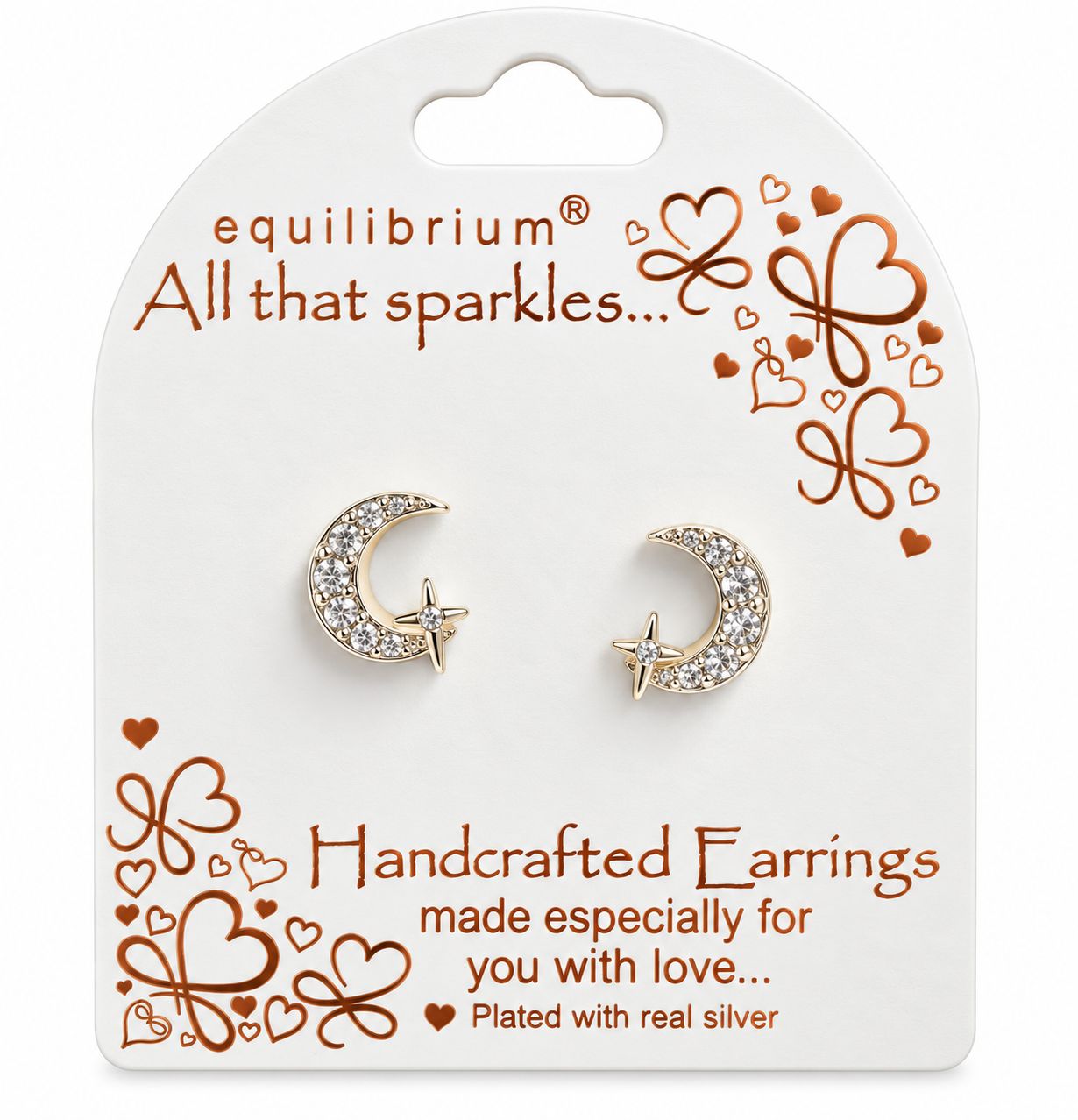 All That Sparkles Moon Stars Silver Plated Stud Earrings