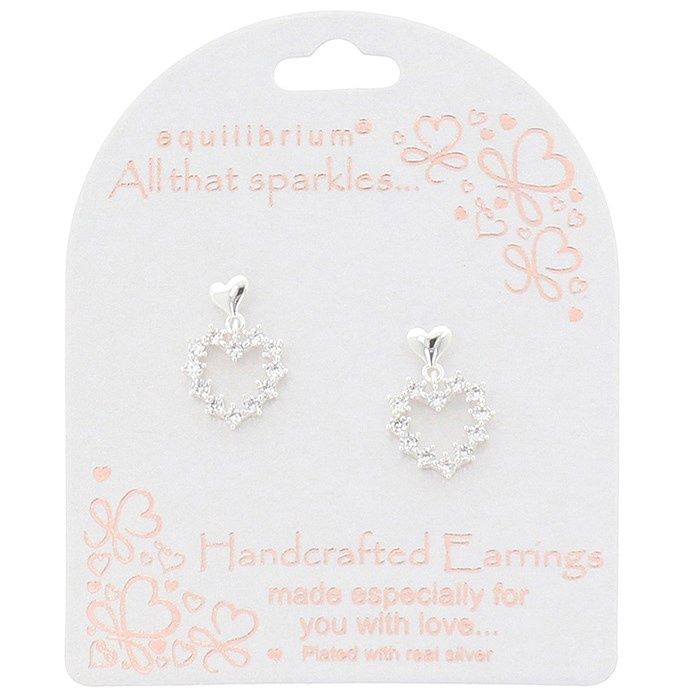 All That Sparkles Sparkle Heart Silver Plated Dangly Earrings