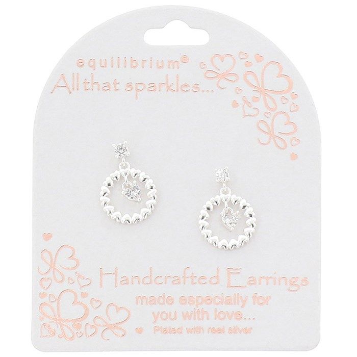 All That Sparkles Circle of Hearts Silver Plated Dangly Earrings
