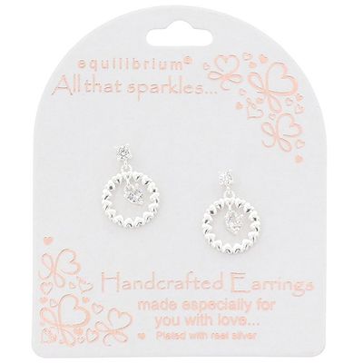 All That Sparkles Circle of Hearts Silver Plated Dangly Earrings