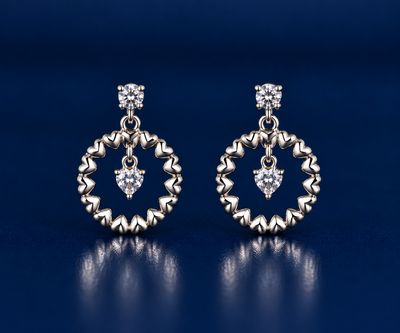 All That Sparkles Circle of Hearts Silver Plated Dangly Earrings