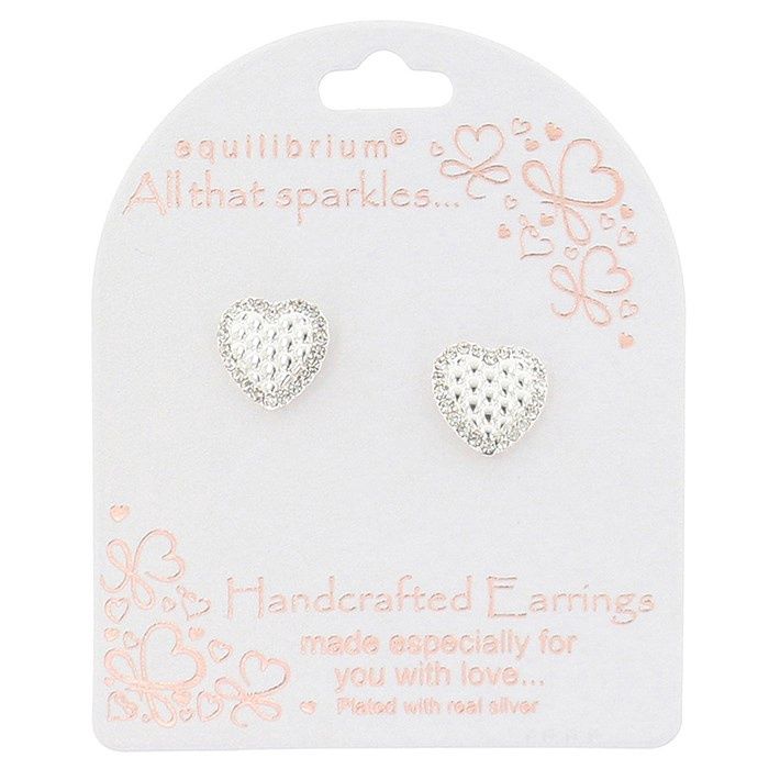 All That Sparkles Textured Heart Silver Plated Stud Earrings