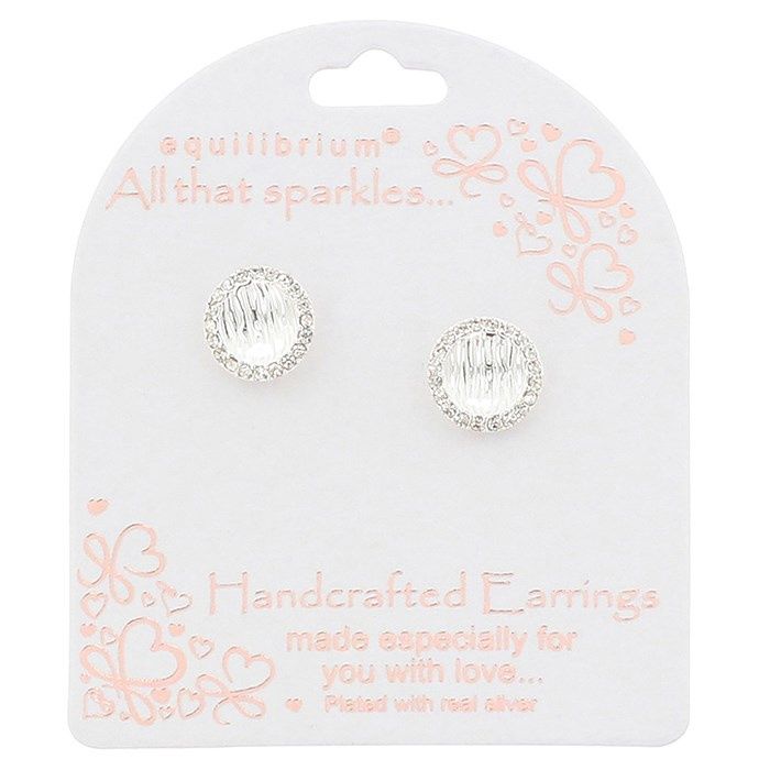 All That Sparkles Lined Circle Silver Plated Stud Earrings