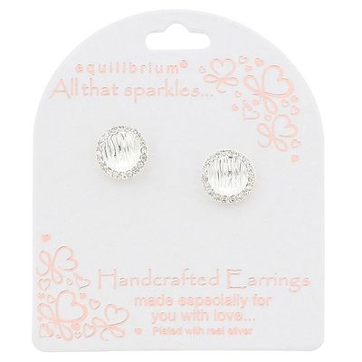 All That Sparkles Lined Circle Silver Plated Stud Earrings
