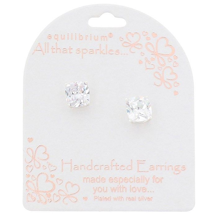 All That Sparkles Square Solitaire Silver Plated Stud Earrings