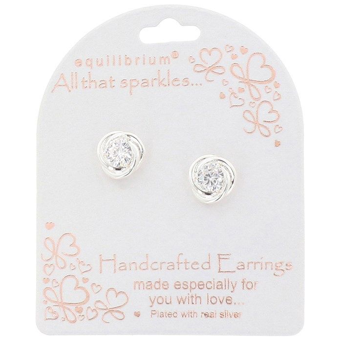 All That Sparkles Crystal Knot Silver Plated Stud Earrings