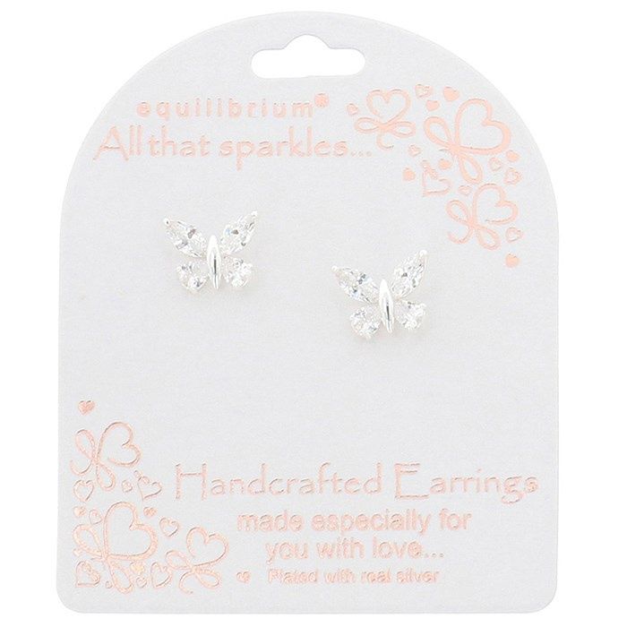 All That Sparkles Pretty Butterfly Silver Plated Stud Earrings