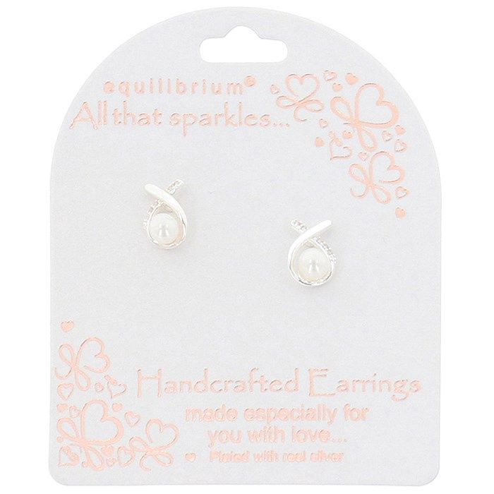 All That Sparkles Pearl Kiss Silver Plated Stud Earrings