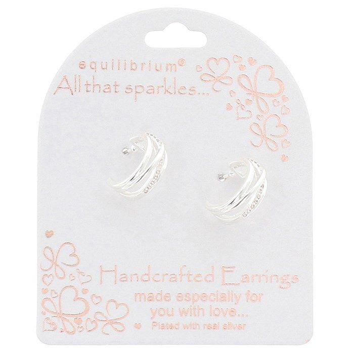 All That Sparkles Crossover Silver Plated Hoop Earrings