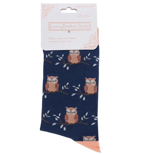 Ladies Bamboo Socks Owl Navy