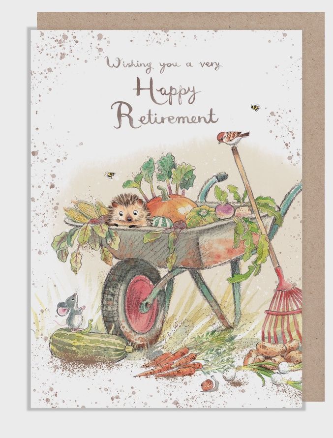 Retirement Card - Hedgehog in Wheelbarrow