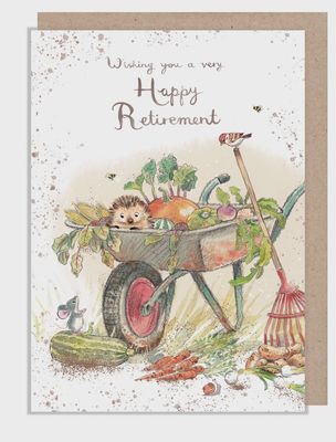 Retirement Card - Hedgehog in Wheelbarrow