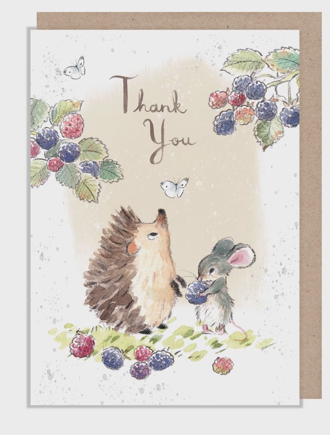 Thank You Card - Hedgehog and Mouse Blackberries