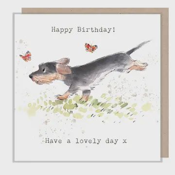 Birthday Card - Sausage Dog with Butterflies