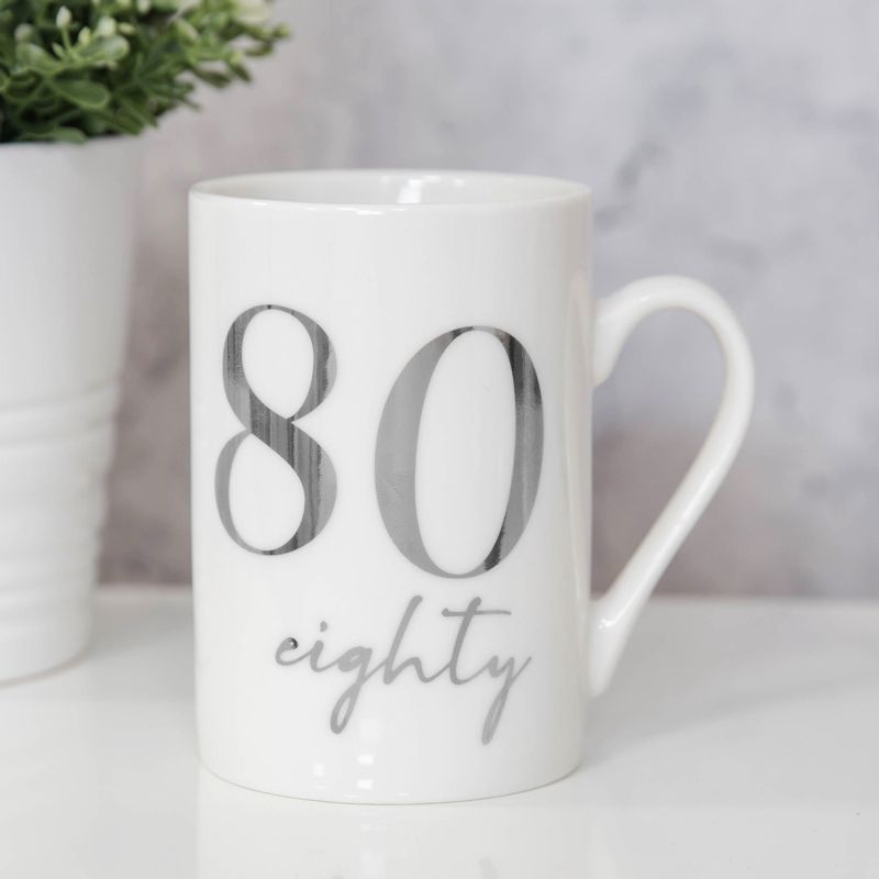 80th Bone China Mug with Silver Foil