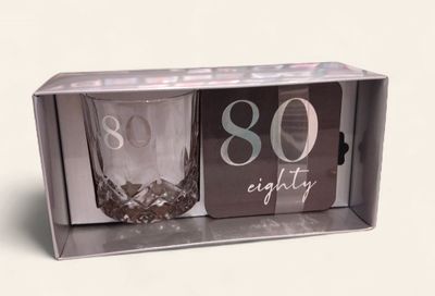 80th Glass Tumbler and Coaster